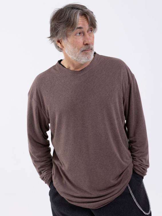 Коричнево-черный двухслойный лонгслив