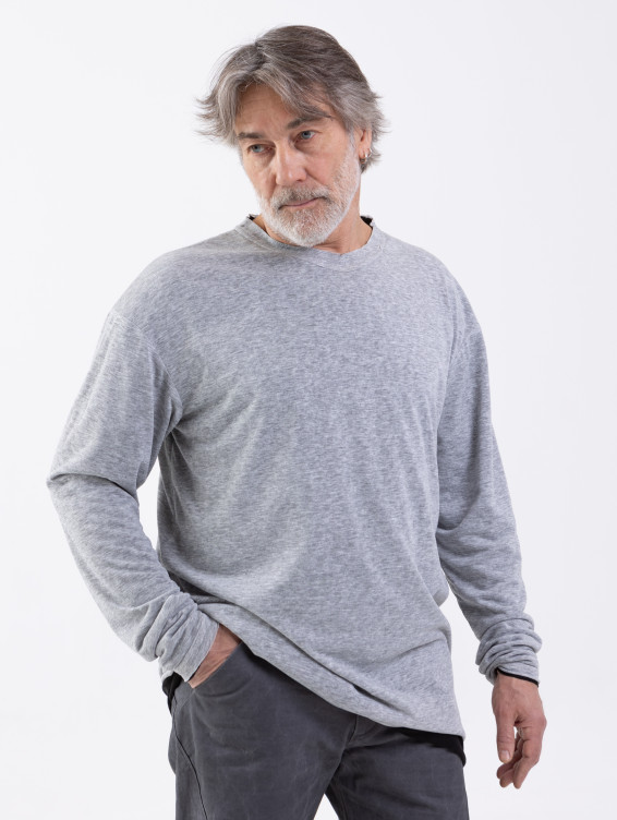 Серо-черный двухслойный лонгслив