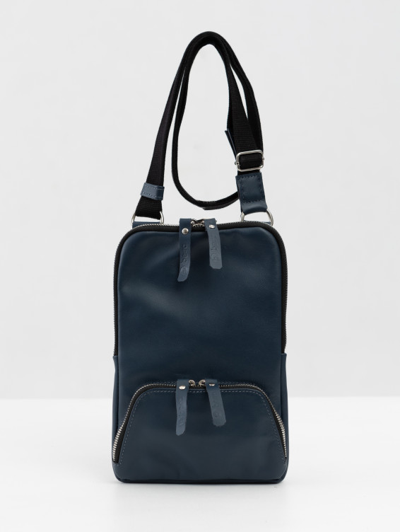 Кожаная прямоугольная микро-сумка синяя