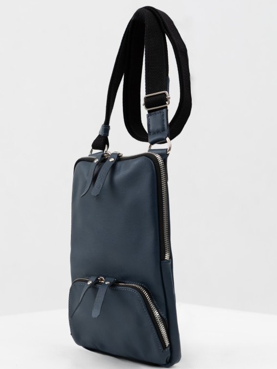 Кожаная прямоугольная микро-сумка синяя