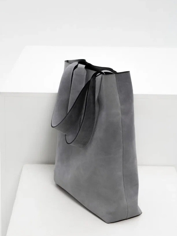 Кожаная сумка-тоут серая с винтажным эффектом