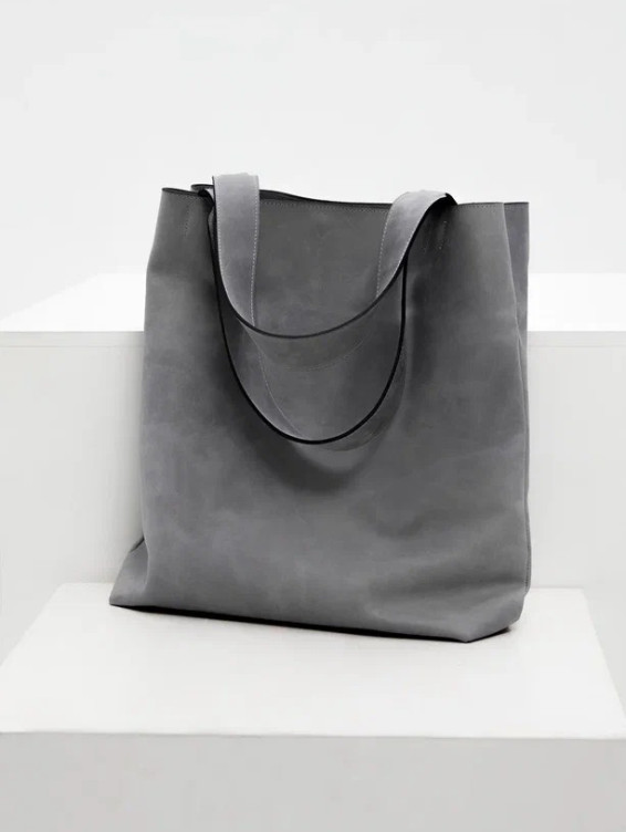 Кожаная сумка-тоут серая с винтажным эффектом