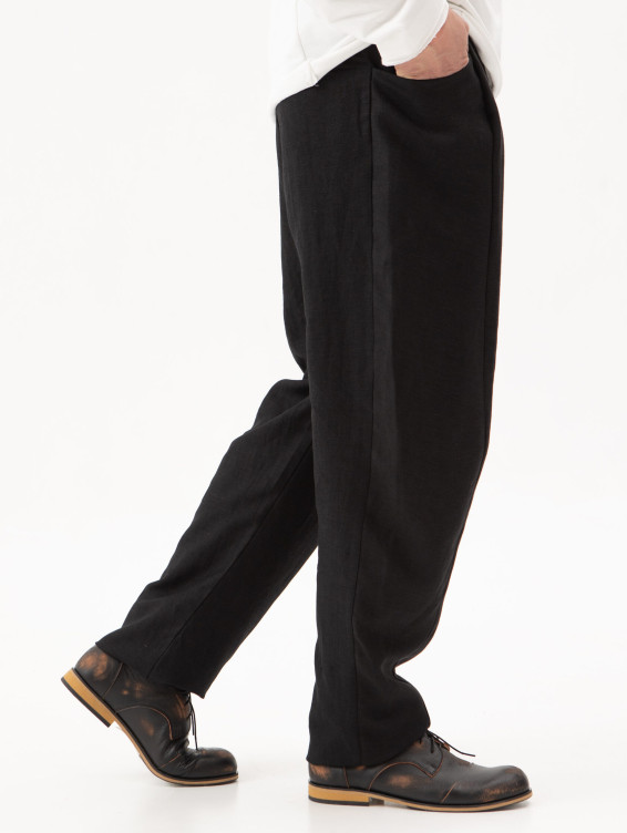 Брюки льняные свободные черные