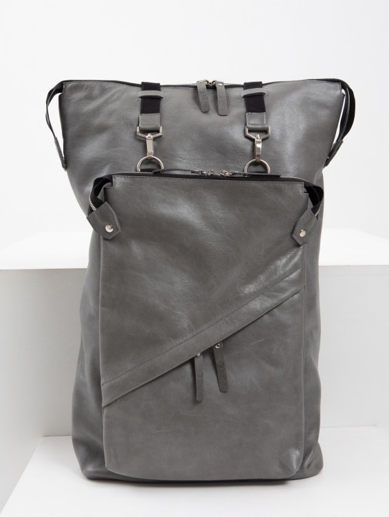 Рюкзак кожаный с увеличивающимся объемом серый