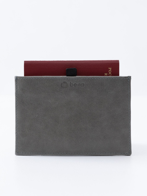 Кожаная обложка-карман для паспорта серая