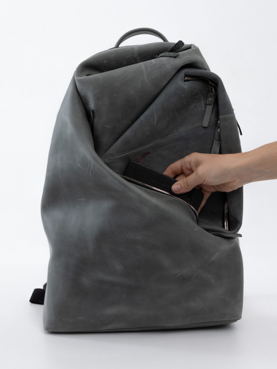 Рюкзак кожаный серый с винтажным эффектом