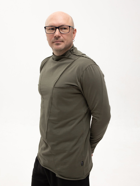 Асимметричная футболка с длинным рукавом зеленая