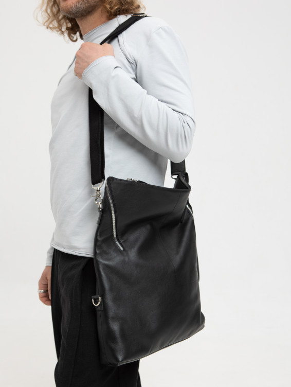 Кожаная сумка-трансформер черная