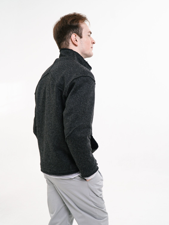 Шерстяной темно-серый свитер-свитшот