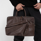 Кожаная сумка для ноутбука Rock коричневая, крупный план