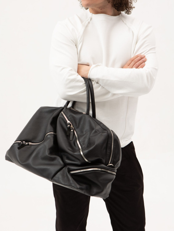 Кожаный саквояж черный