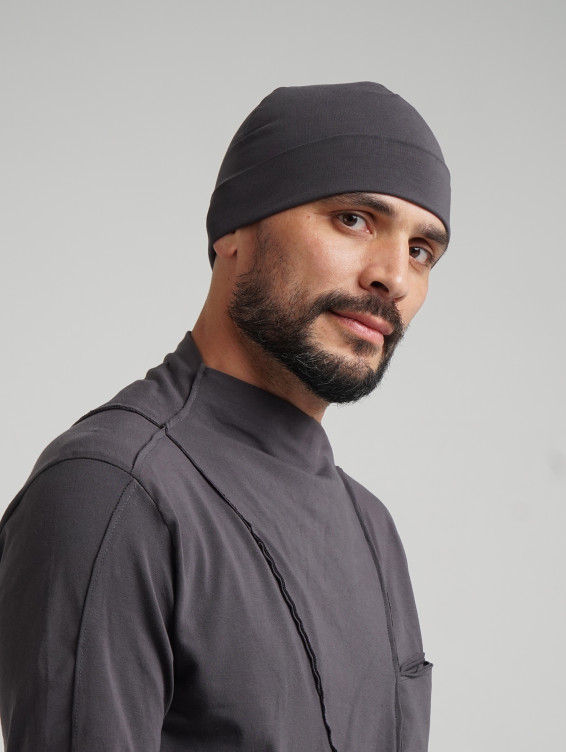 Шапка бини двухслойная темно-серая