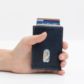 Кожаный кардхолдер синий с винтажным эффектом