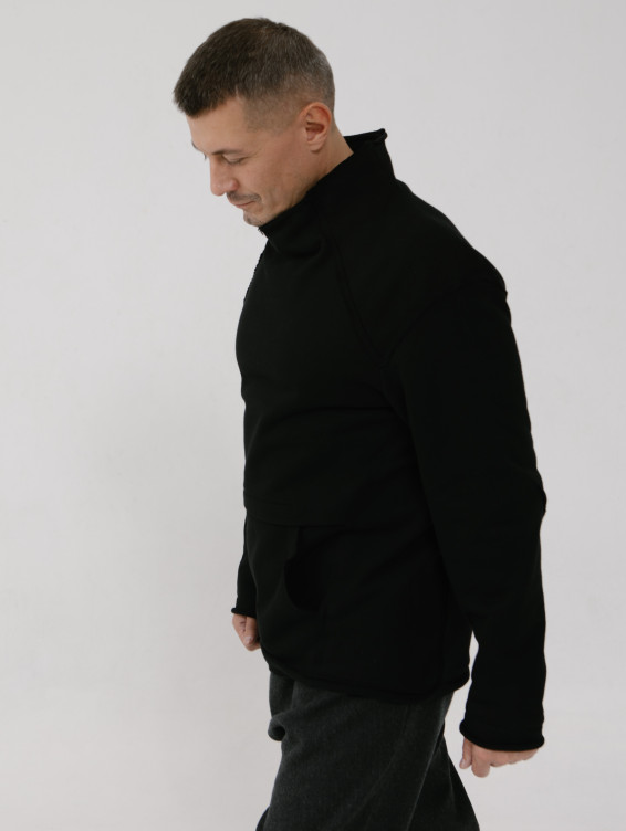 Хлопковый черный свитер-свитшот