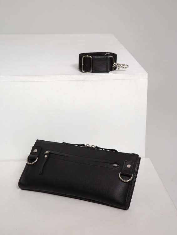 Кожаная сумка с очечником черная