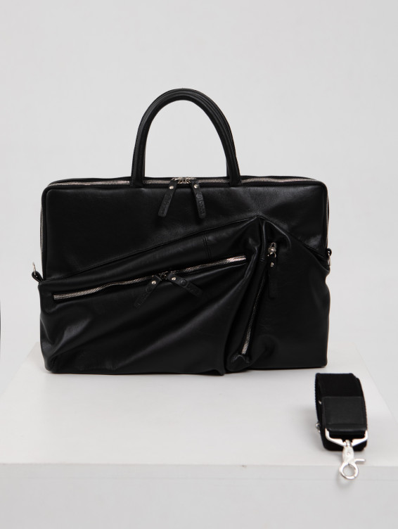 Кожаная сумка для ноутбука черная