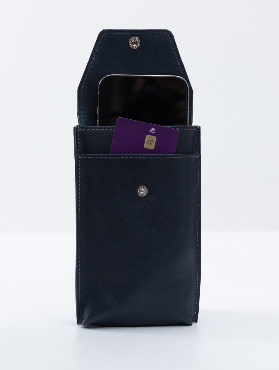 Кожаный подвесной чехол для телефона синий