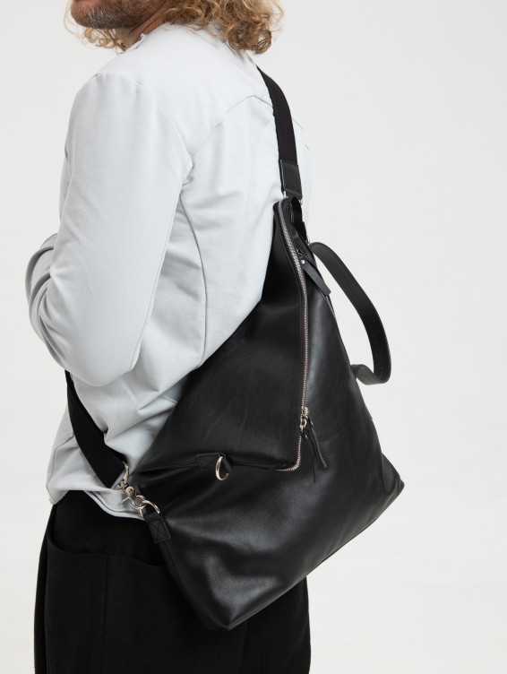 Кожаная сумка-трансформер черная