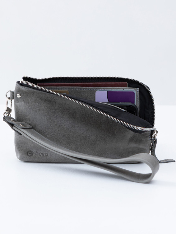 Кожаный клатч серый