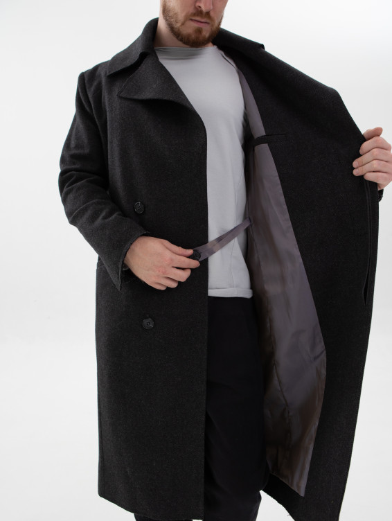 Шерстяное пальто черное в елочку