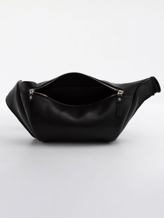 Кожаная поясная сумка черная