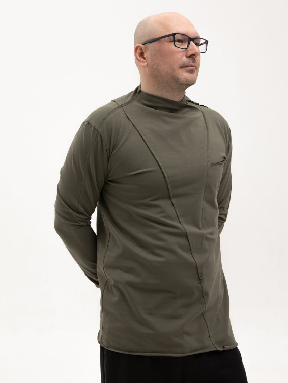 Асимметричная футболка с длинным рукавом зеленая