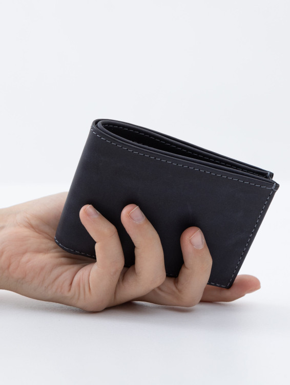 Тонкий кожаный кошелек синий