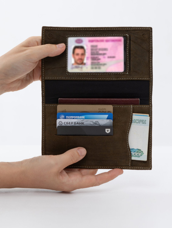 Кожаное портмоне водителя зеленое