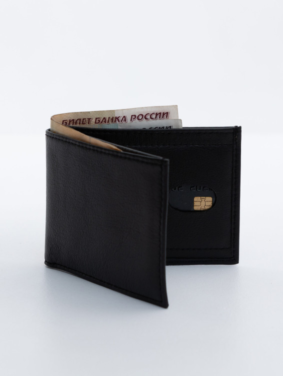 Тонкий кожаный кошелек черный