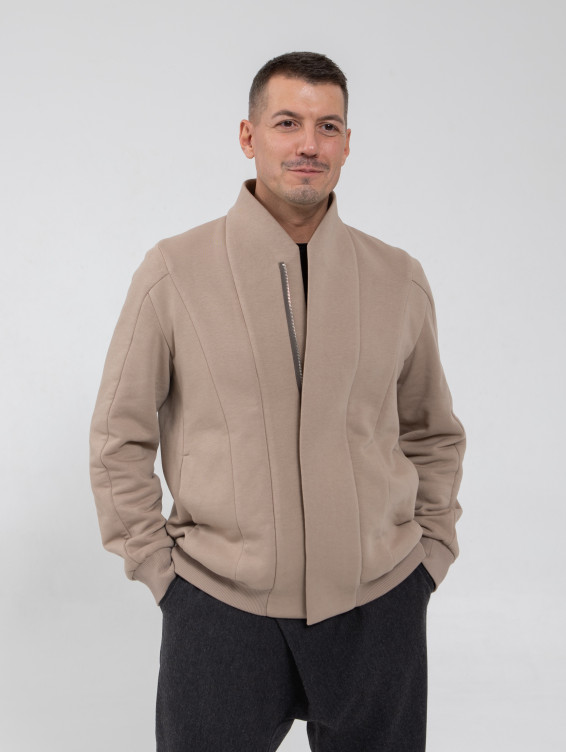 Бомбер на молнии серо-бежевого цвета