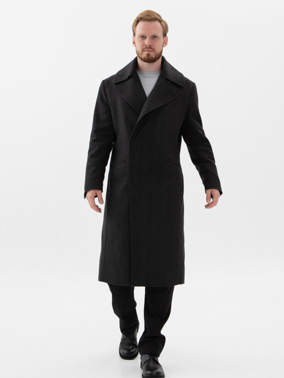 Шерстяное пальто черное в елочку