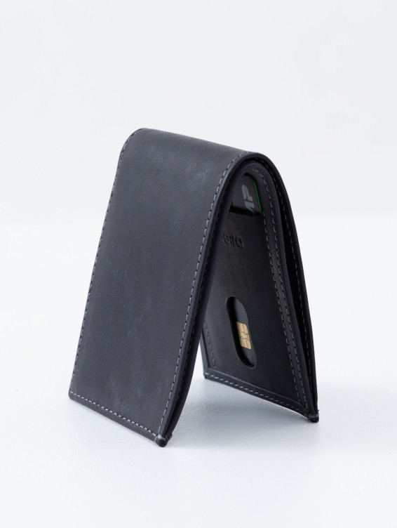 Тонкий кожаный кошелек синий