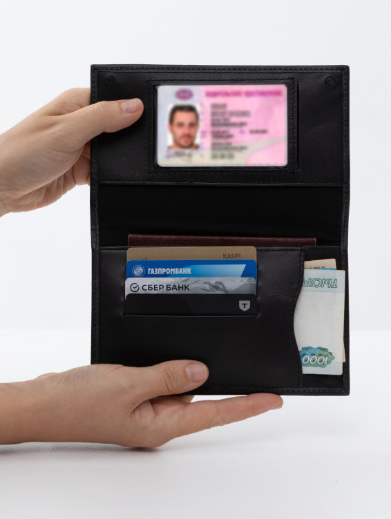 Кожаное портмоне водителя черное