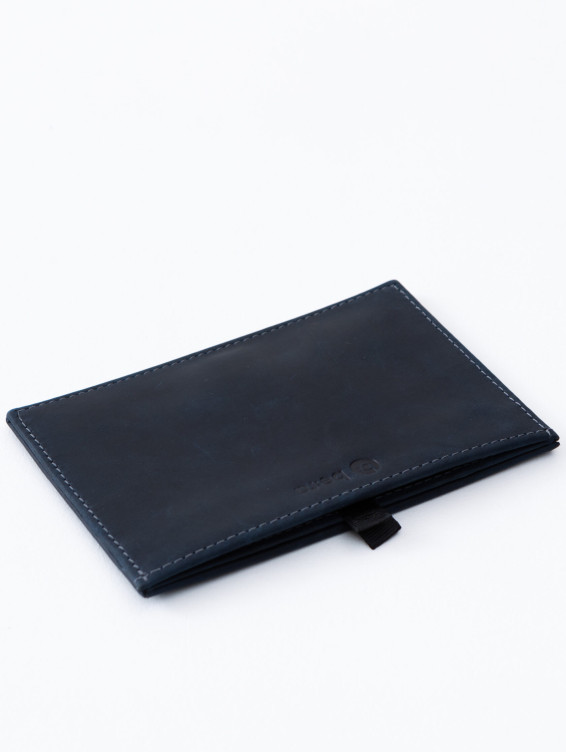 Кожаная обложка-карман для паспорта синяя с винтажным эффектом