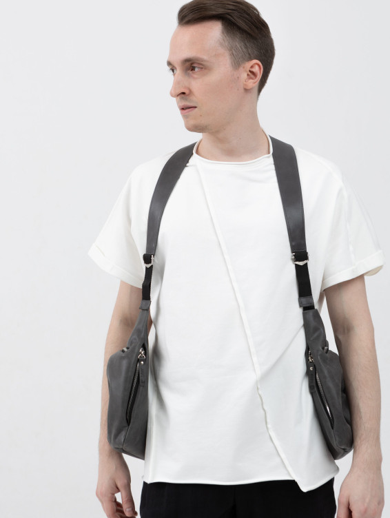 Кожаный жилет темно-серый