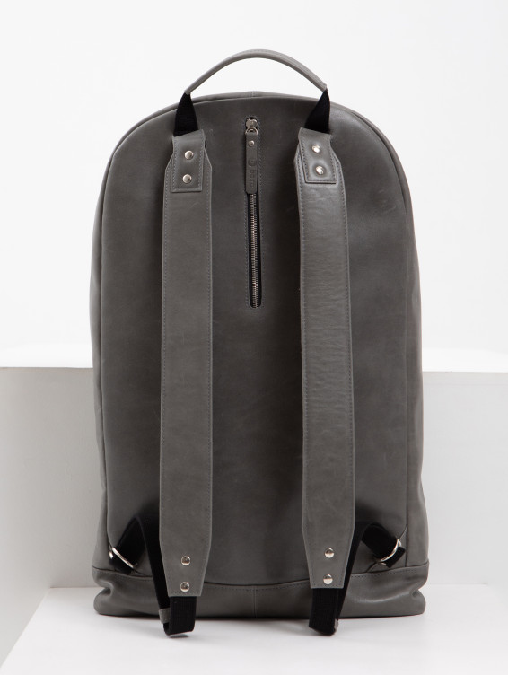 Большой кожаный рюкзак серый