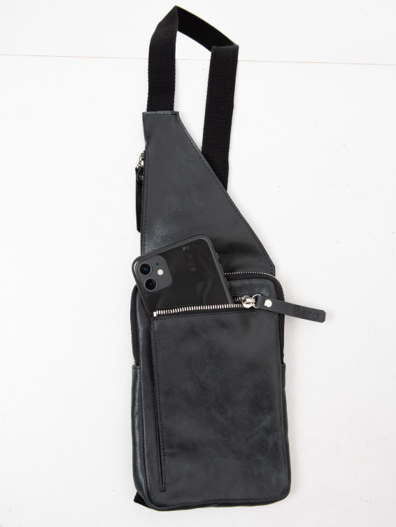 Кожаная сумка-карман темно-серого цвета