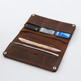 Кожаный холдер для документов, купюр и карт коричневый вощеный