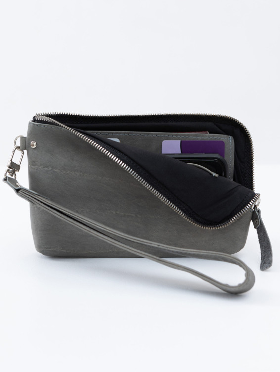 Кожаный клатч серый с винтажным эффектом