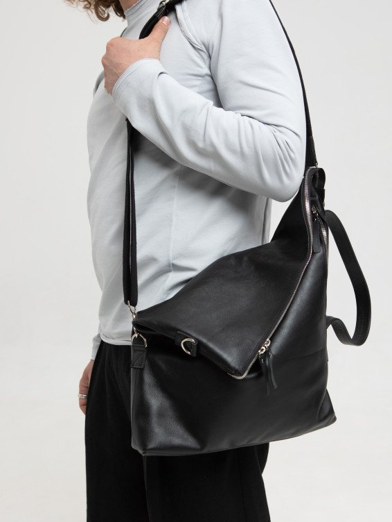 Кожаная сумка-трансформер черная