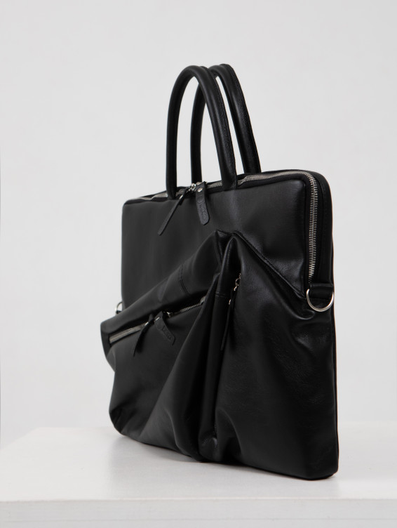 Кожаная сумка для ноутбука черная