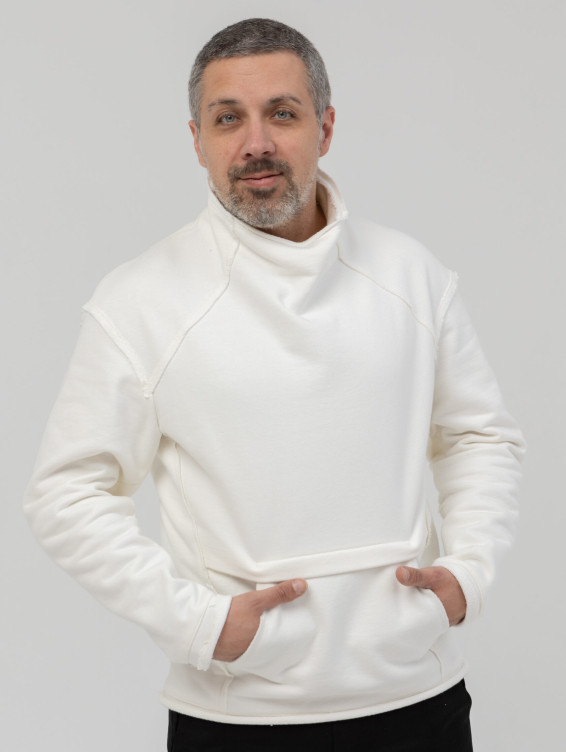 Хлопковый белый свитер-свитшот