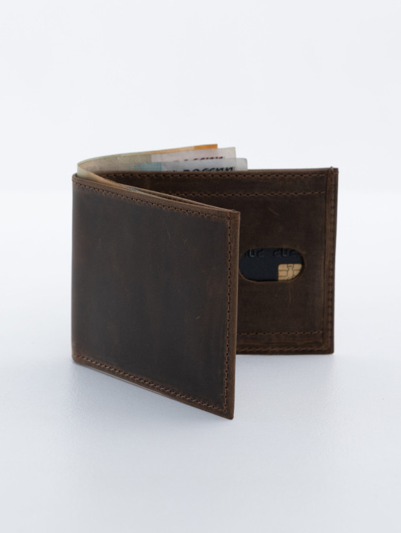 Тонкий кожаный кошелек коричневый с винтажным эффектом