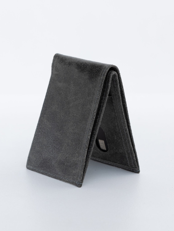 Тонкий кожаный кошелек серый вощеный