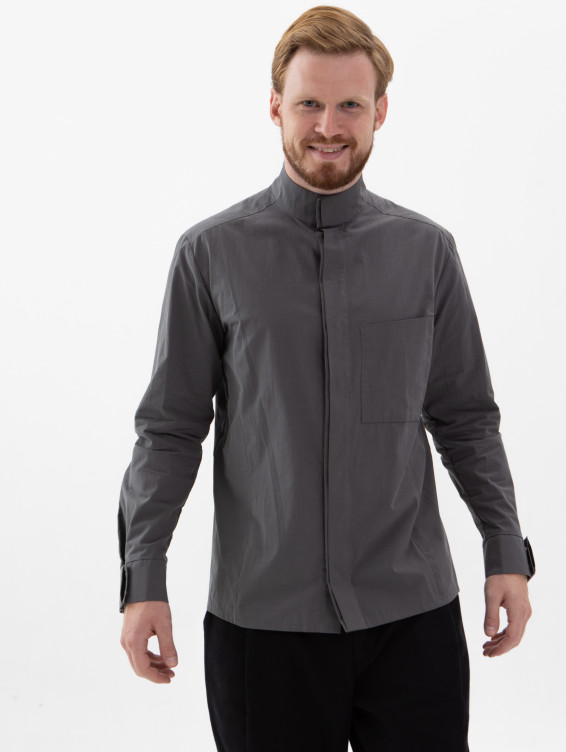 Хлопковая темная рубашка на кнопках