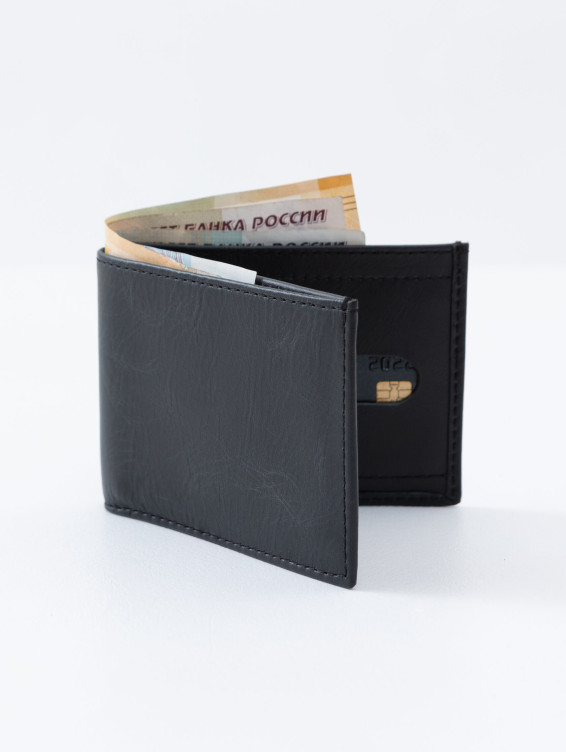 Тонкий кожаный кошелек темно-серый