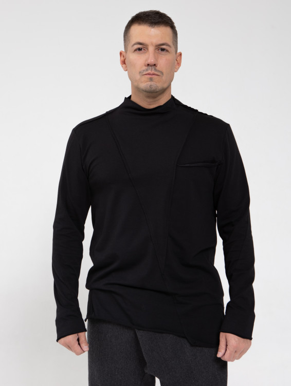 Асимметричная футболка с длинным рукавом черная