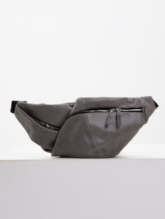 Кожаная поясная сумка серая
