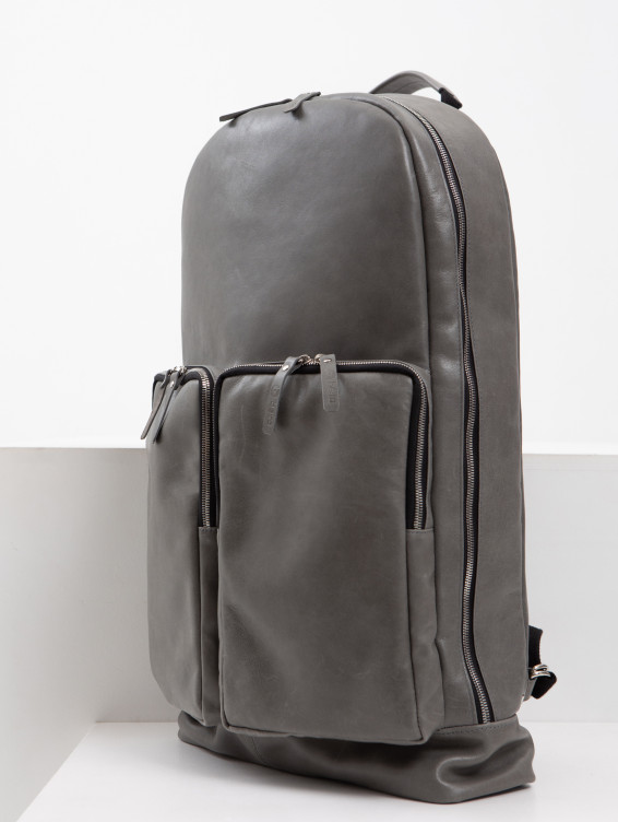 Большой кожаный рюкзак серый