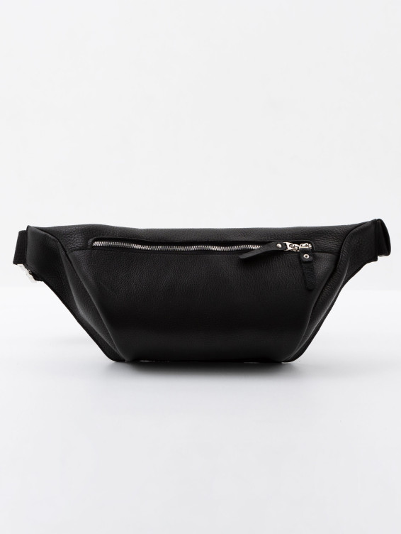 Кожаная поясная сумка черная